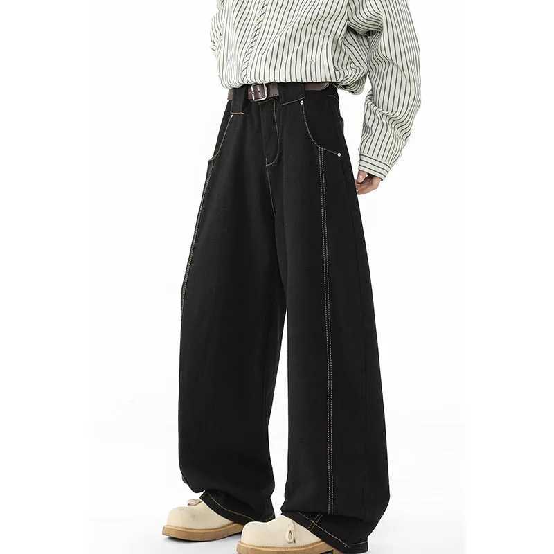 Japanese Korean Casual Black Straight Leg Jeans MenS Spring Autumn Jeans High Street Loose Pants Wide Leg Pants M260319