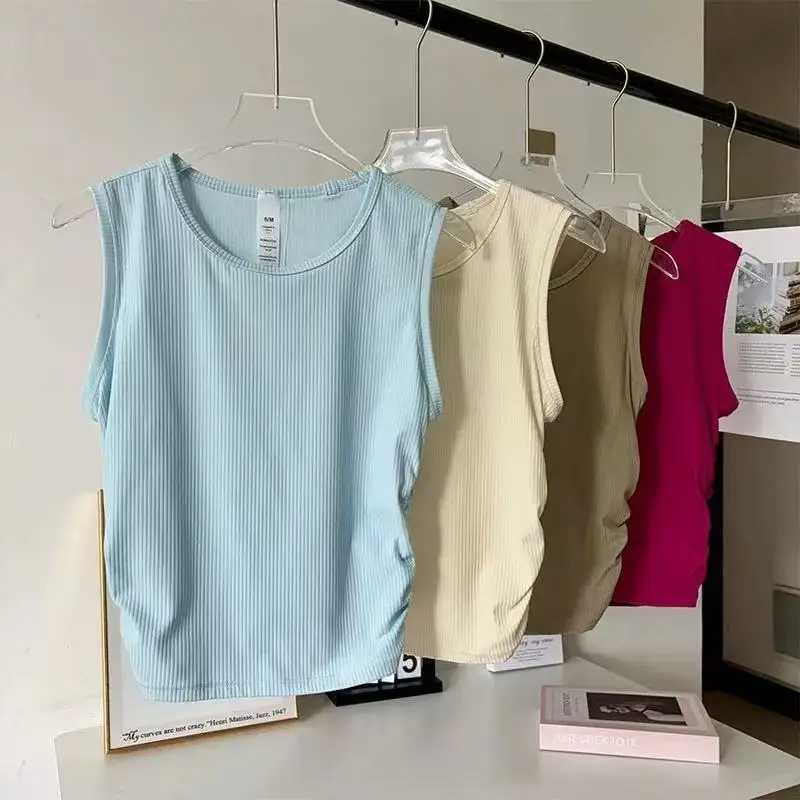 Womens Summer Nude I-Shaped Yoga Sports Vest Slimming Quick Dry Pleated Top for Fitness And Sports Activity Z20260319