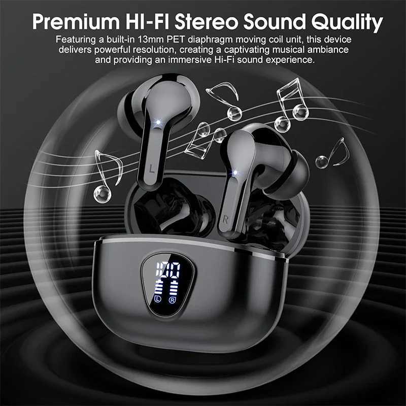 UYUXIO BT54 Wireless Ear Buds with LED Display HiFi Stereo Earbuds Headphones with IP7 Waterproof ENC Noise Cancelling Earphone D260319