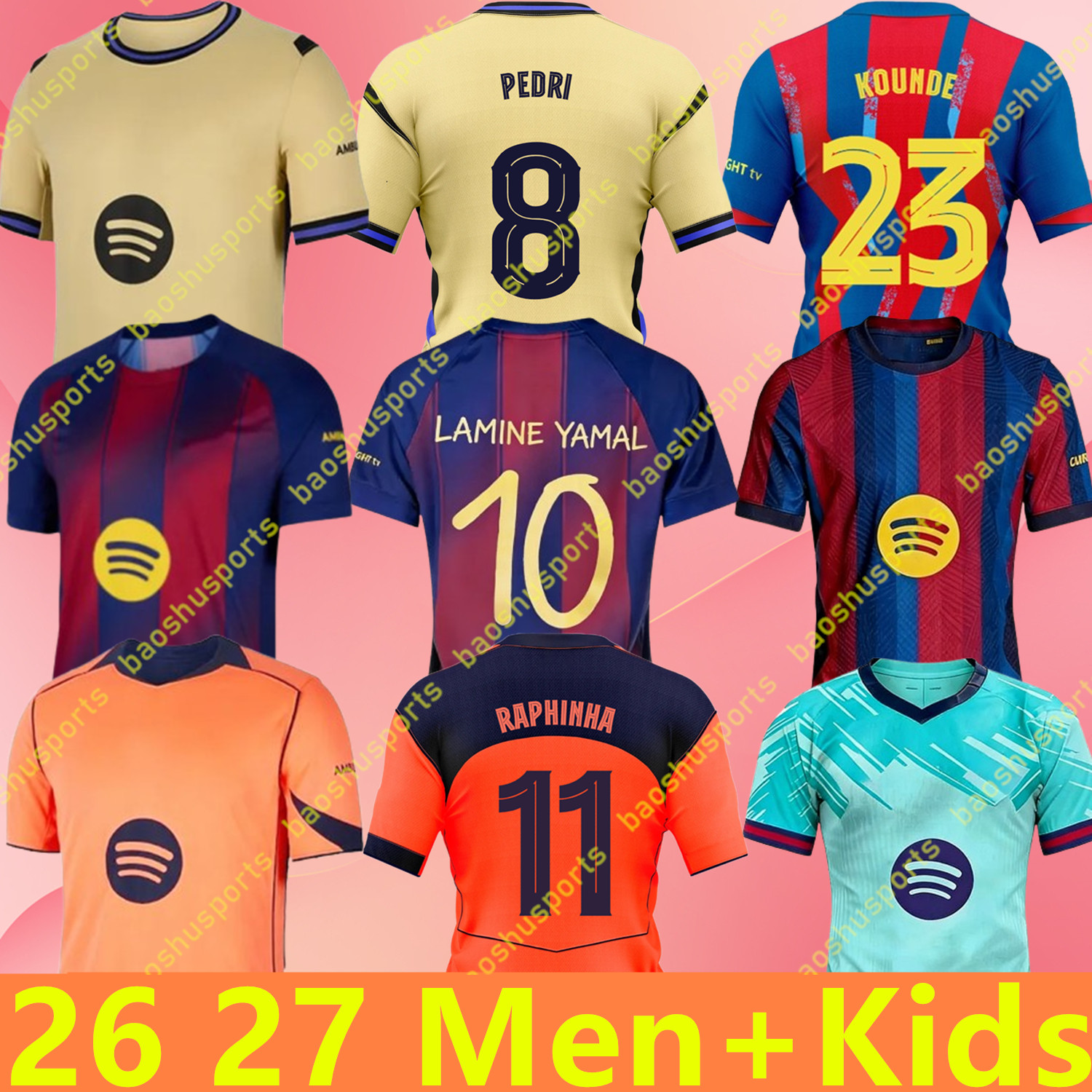 25 26 27 LAMINE YAMAL PEDRI GAVI Soccer Jersey RAPHINHA KOUNDE FERMIN Camiseta De Football Shirt OLMO BALDE F. DE JONG Barcelona 2025 2026 2027 CUBARSI Football Men Kids