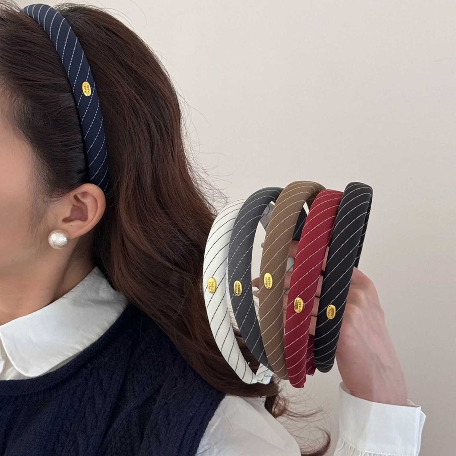 1PC Preppy Striped Headbands with Gold Accents 5-Pack School - Style Hairbands for Teens Cute Hair Accessories for Daily Wear H260319