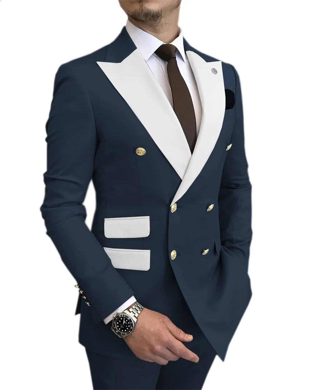 Costumes Pour Hommes Light Blue Smoking Jacket Pants Gold Buttons Party Tuxedo Dress Double Breasted Men Suits For Wedding Groom 260319