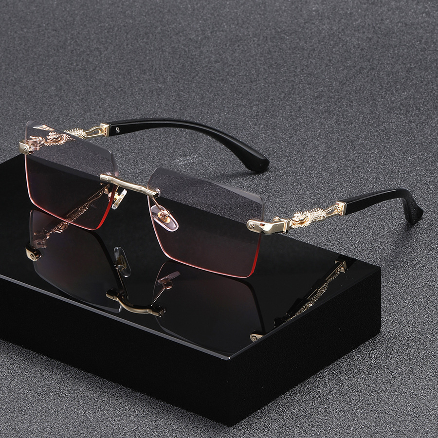 Luxury Brand Designer Sunglasses European And American Style Frameless Leopard Decor Sunglasses New Square Fashion Sunglasses