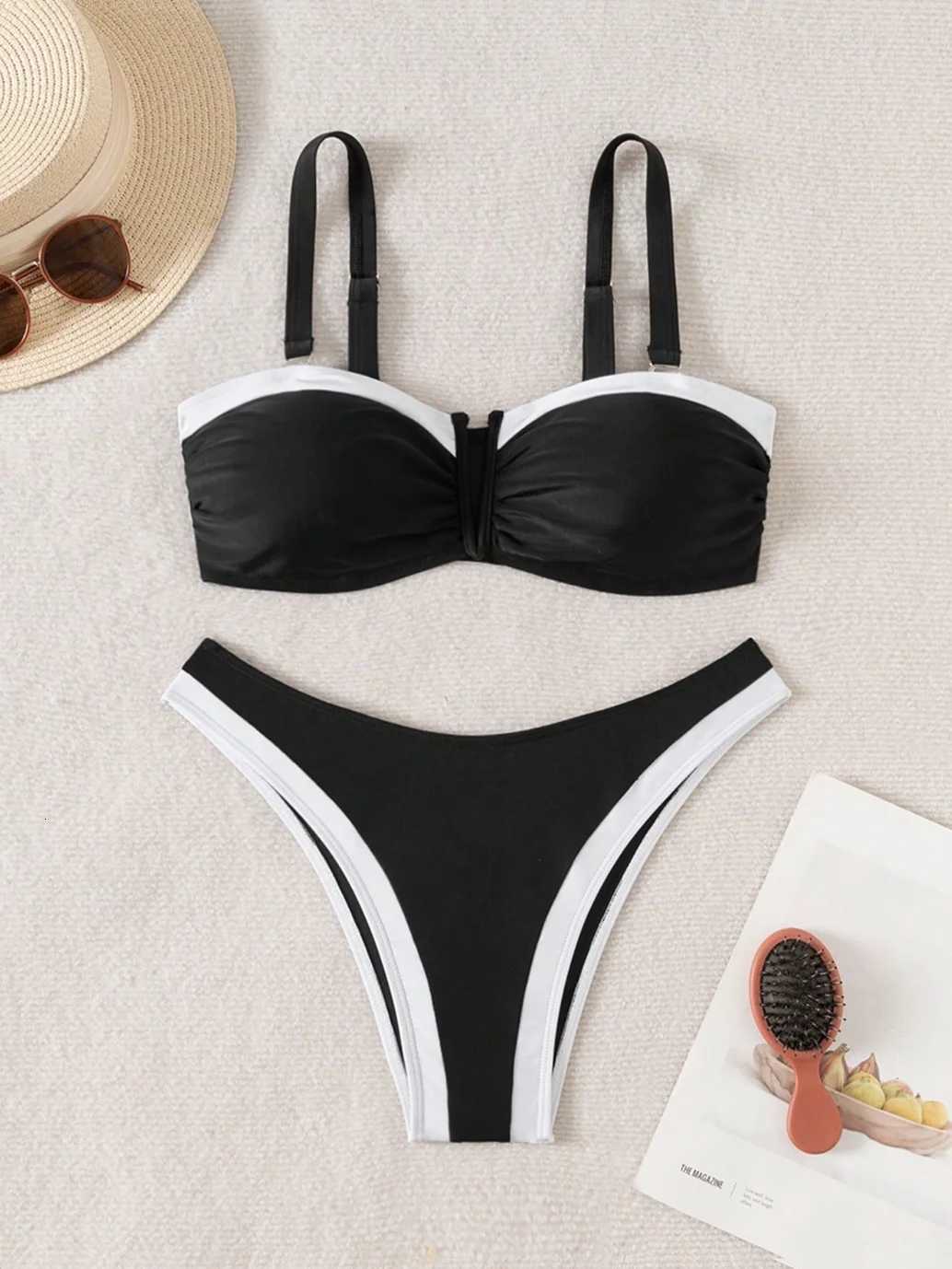 Women Color Block Underwire Bikini Sets Cheeky High Cut 2 Piece SwimsuitT260318