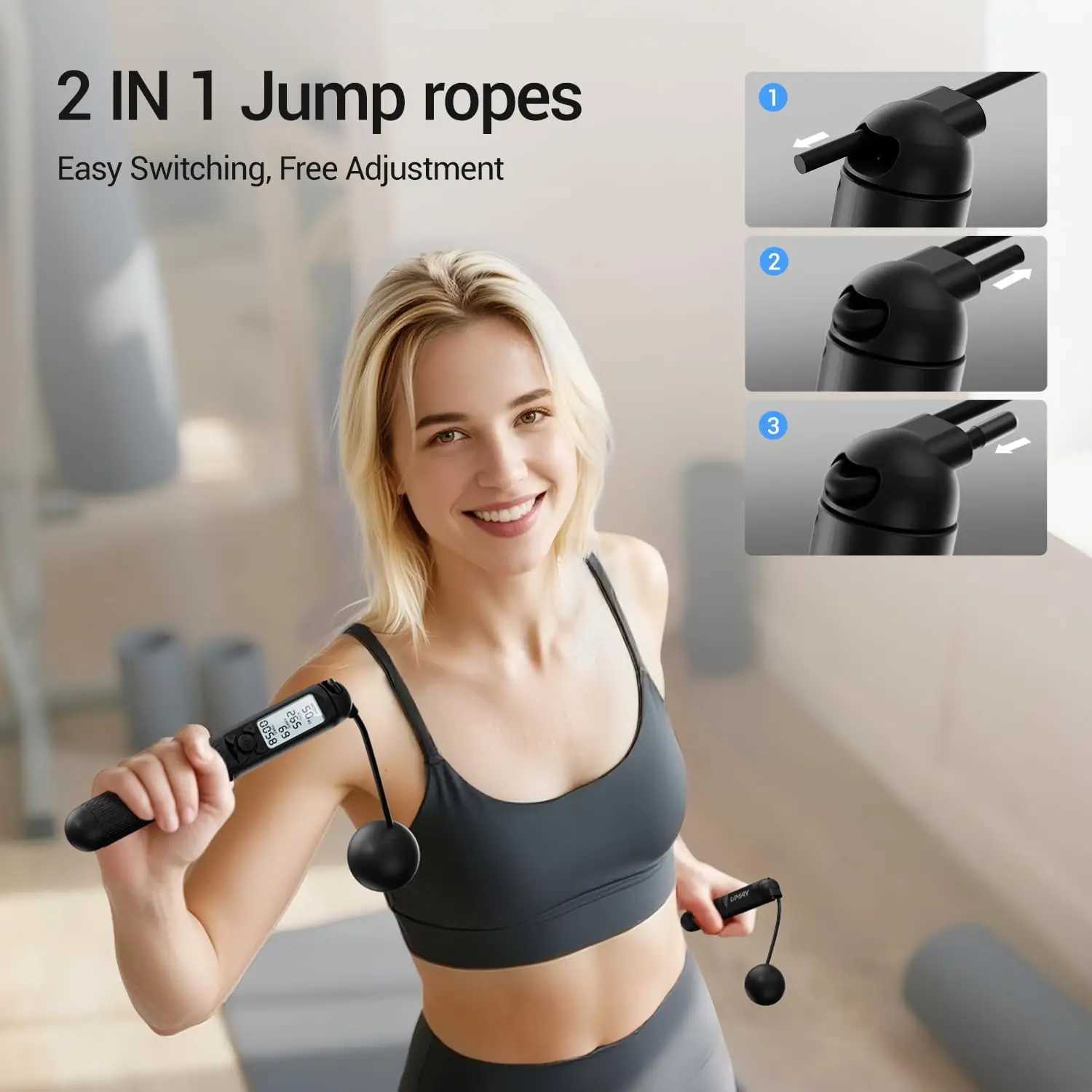 Adjustable Cordless Jump Rope with LCD Counter Weighted Balls for Calorie Burn Home Fitness Training M260319