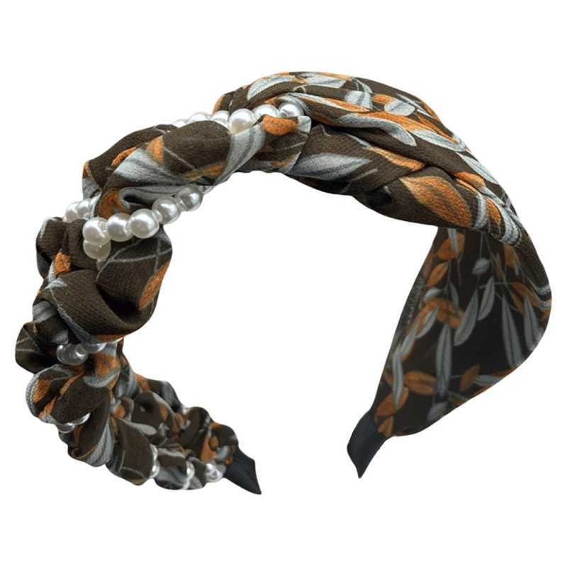 Colorful printed hair clip pearl wrapped high skull headband versatile wide edge compression headband for external wear H260319