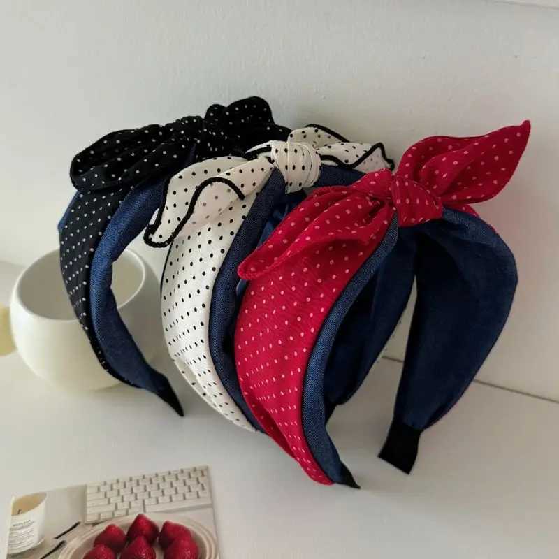 1pc Korean new polka dot denim bow wide edge headband collision sweet headband compression hair hairpin for women H260319