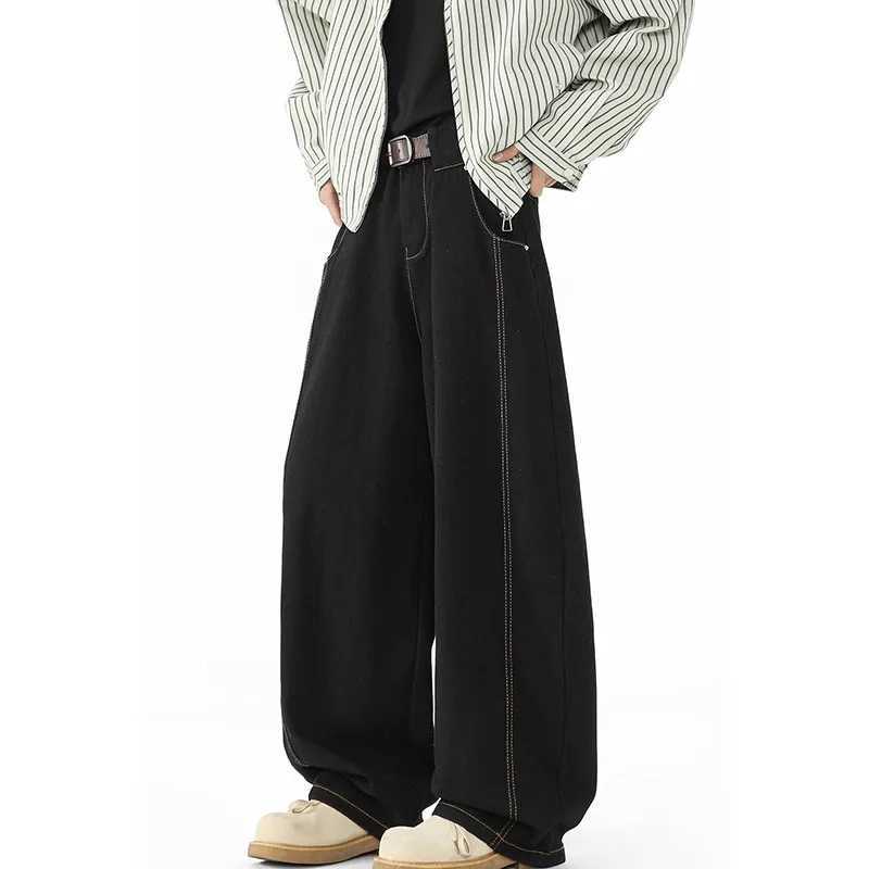 Japanese Korean Casual Black Straight Leg Jeans MenS Spring Autumn Jeans High Street Loose Pants Wide Leg Pants M260319