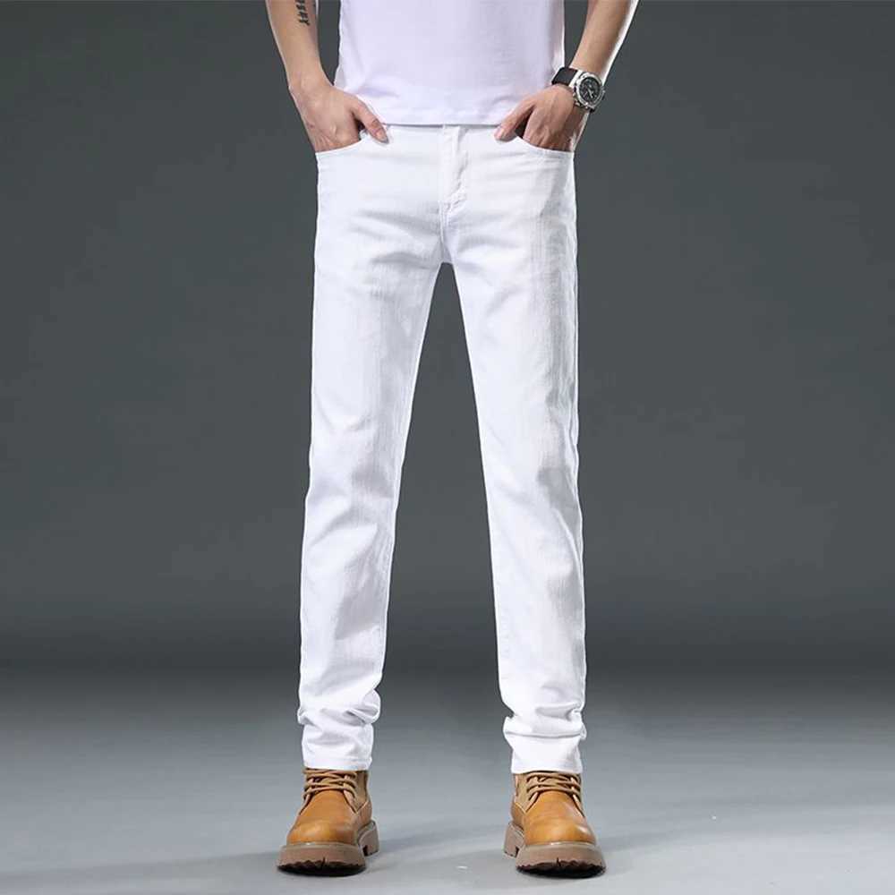 2025 Autumn Mens White Slim Fit Straight Jeans Casual Stretch Denim Pants Comfortable Fashion Streetwear Male Brand Clothing M260319