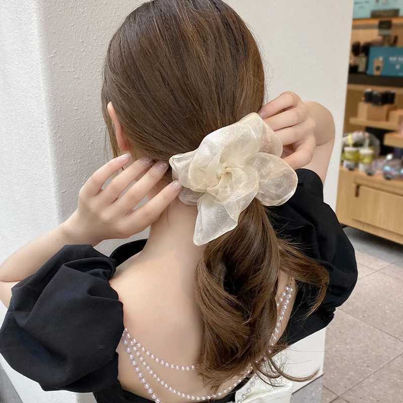 French Double Layer Pearlescent Hair Circles for Women Fashion Elegance Large Mesh Headrope Party Hair Accessories Gift H260319
