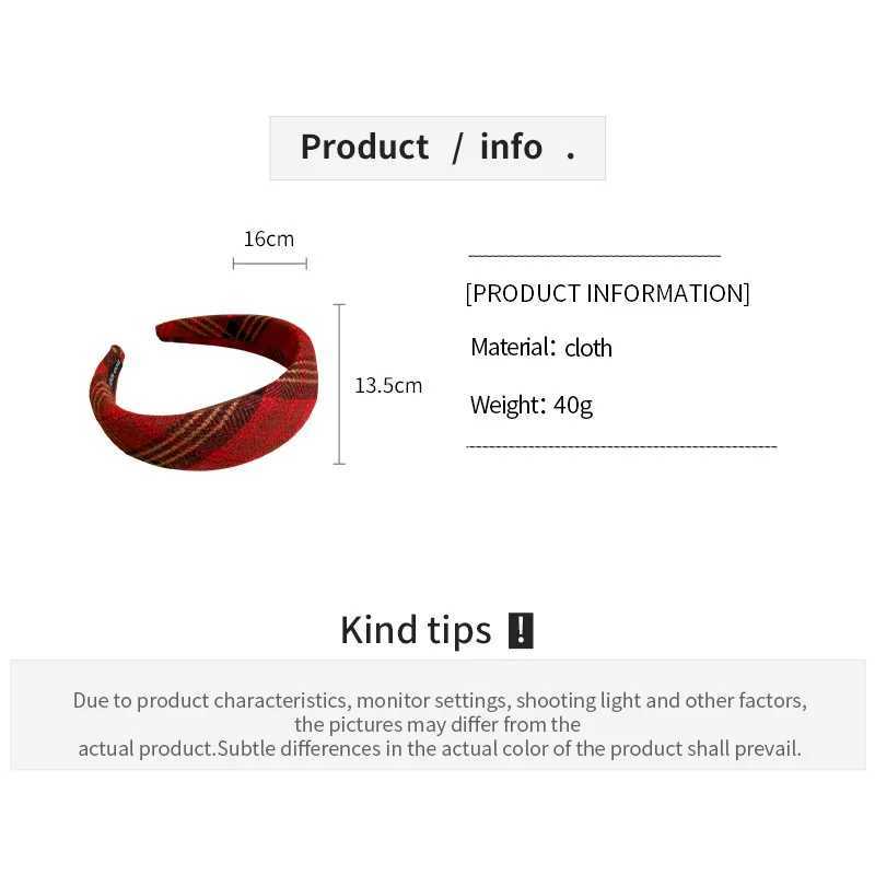 Vintage Checkered Fabric Flannel Headbands for Women Simple Wide Design Hair Hoop Casual Daily Hair Accessories Christmas M H260319