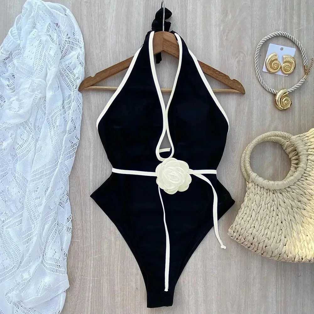 Floral One Piece Swimsuit New Halter Bandage Swimwear Women Swimsuit Bathing Suit Beachwear Monokini Female Swimming SuitsT260318