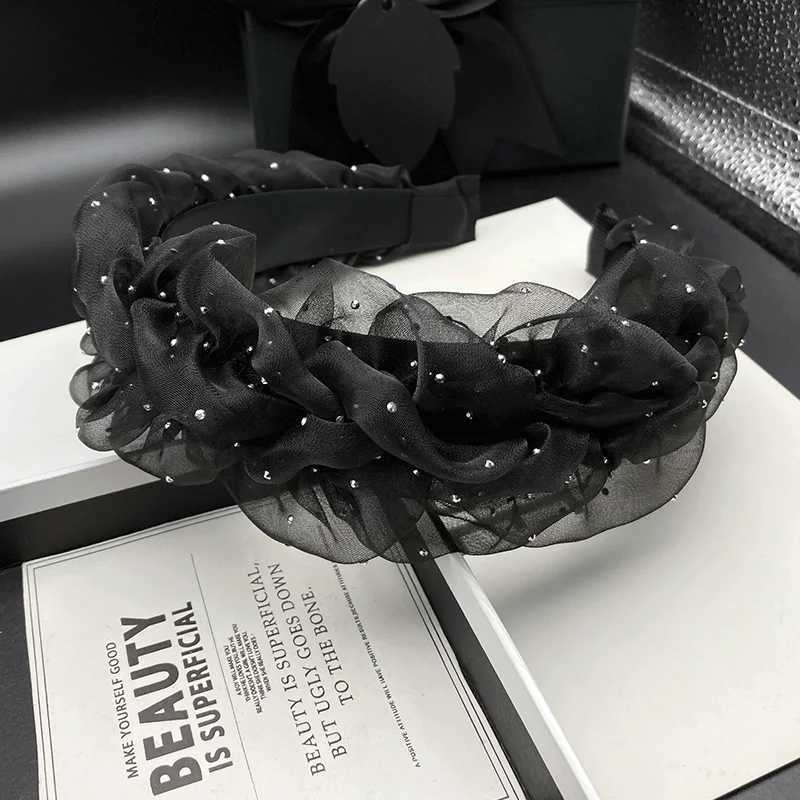 New mesh headband for women with high skull top and rhinestone hot stamping for daily hair and face washing H260319