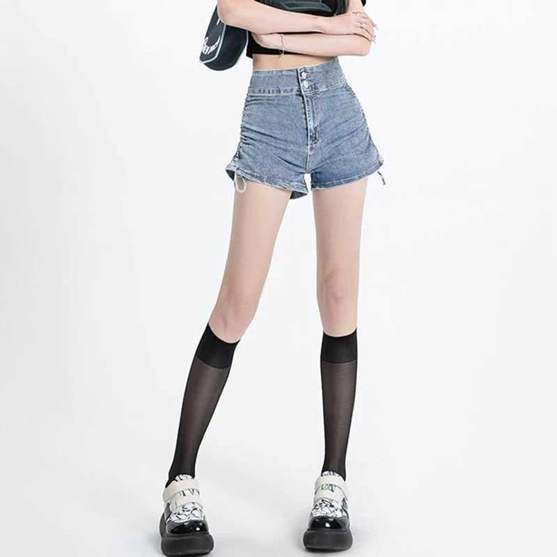 2026 Summer Ins Fashion Designer Women Jeans Lady High Waist Thin Blue Denim Shorts Female Chic A-Line Short Pants M260319