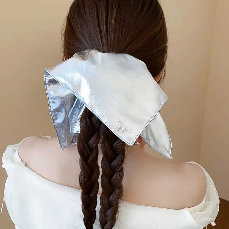 Silver Color Y2k Smooth Large Scrunchies for Women Square High Ponytail Rubber Hair Ties Rhinestones Hair Band Party Accessory Z H260319