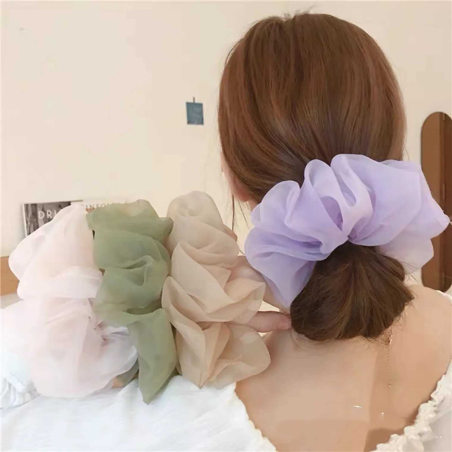 Spring summer organza hair scrunchie large fairy chiffon women Elastic Hair Band Ponytail Holder Hair Tie Girl Gum Accessories H260319