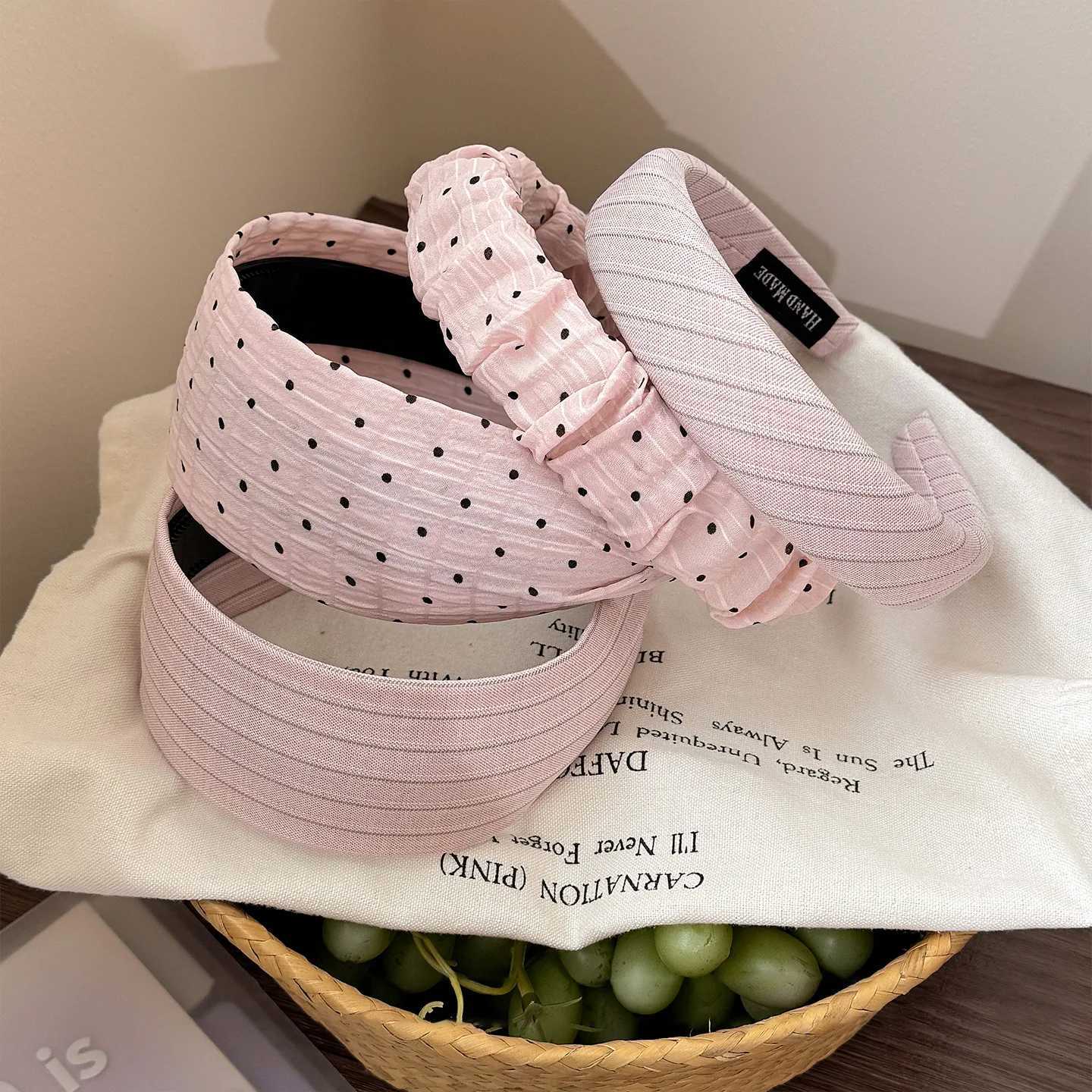 Sweet Pink Polka Dot Wide Edge Hair Band Womens Headband Girlish Heart Hair Bundle Hair Accessory Sweet Style Pink Hair Clips H260319