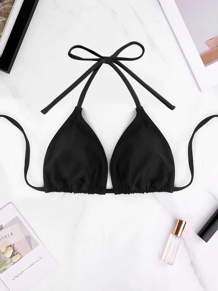 1Pc Womens Sexy Bikini Top Bra Swimsuit Summer Beach Style Solid Color Hanging Neck Bareback Strap Bikini Swimsuit Bra SwimsuitT260318