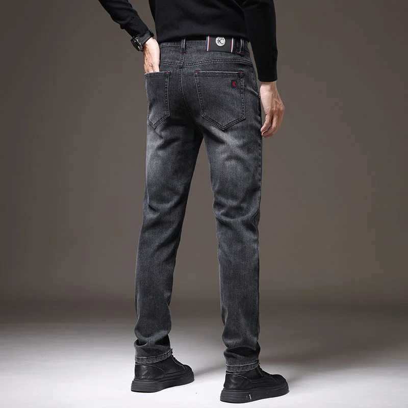 Mens New Stylish Embroidered Back Pocket Slim Fit Stretchy Jeans European Style Versatile Long Trousers M260319