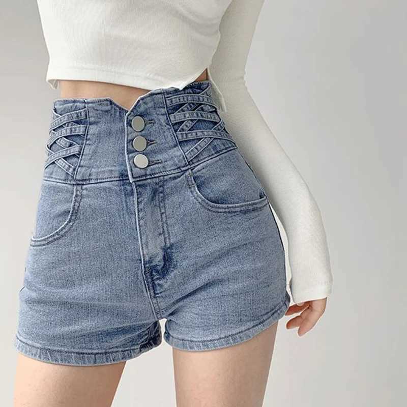 Summer Lady Chic Designer High Waist Jeans Hot Sale Female Thin Solid Denim Shorts Lady Ins Fashion Baggy Short Pants M260319