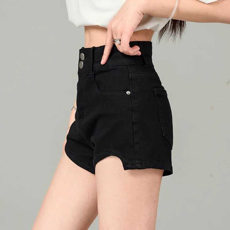 Summer Lady Fashion Double Button Jeans Girls Classic Korean High Waist Short Pants Women Ins Solid A-Line Denim Shorts M260319