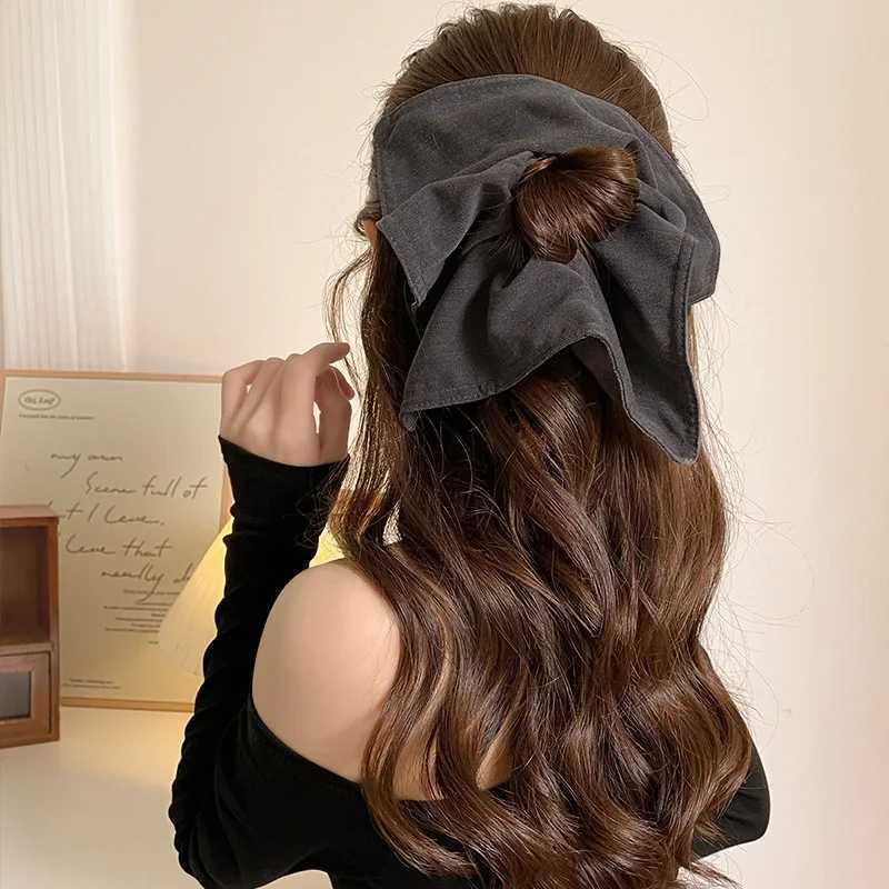 22x22cm Vintage Retro Women Oversized Denim Square Scrunchie Female Ponytail Hair Ties Elastic Hair Band Headwear Accessories H260319