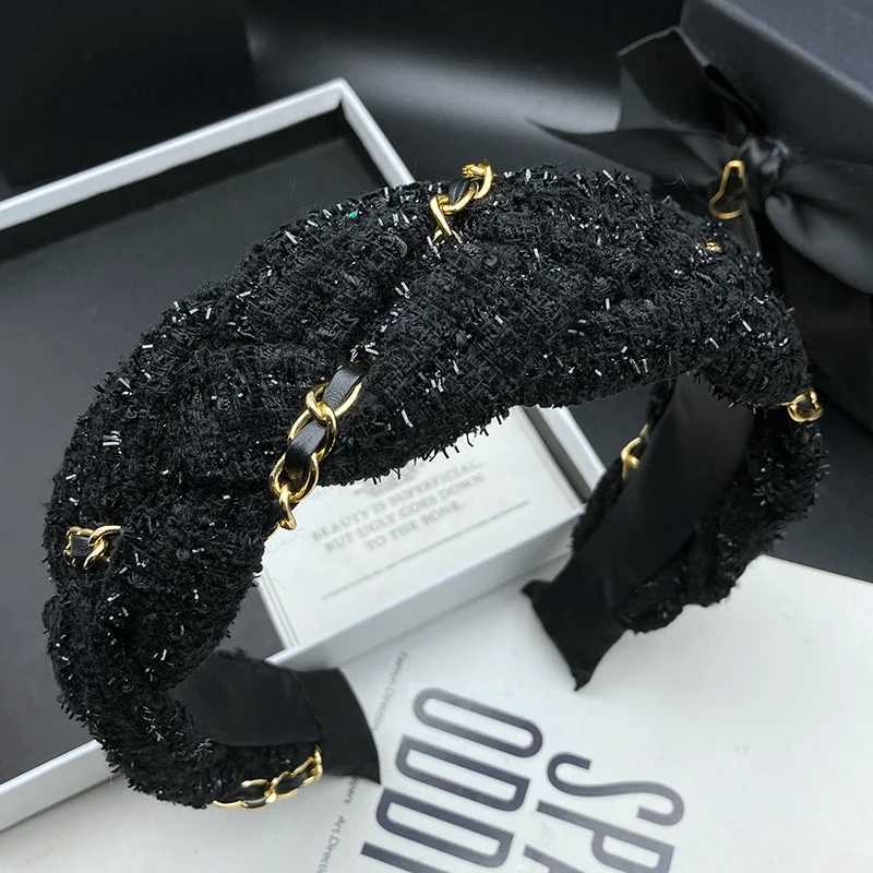 High end black headband headband fashionable chain wrapped headband hair clip to increase the height of the skull hair clip H260319