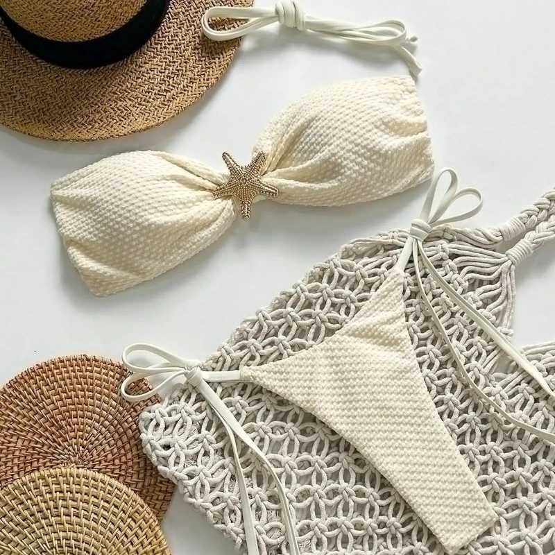 Solid Color Tie Side Bikini Set Women Sweet Sexy Minimalist Fashion Two Piece Swimsuit for Beach Vacation ResortT260318
