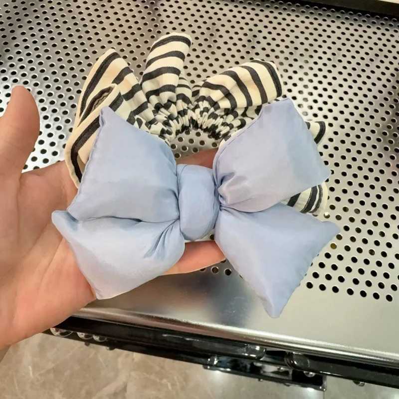 1 Pcs Womens Hair Scrunchies Bow Striped Simple Versatile Korean Elastic Hair Bands Cute Kawaii Sweet Hair Accessories Girl H260319