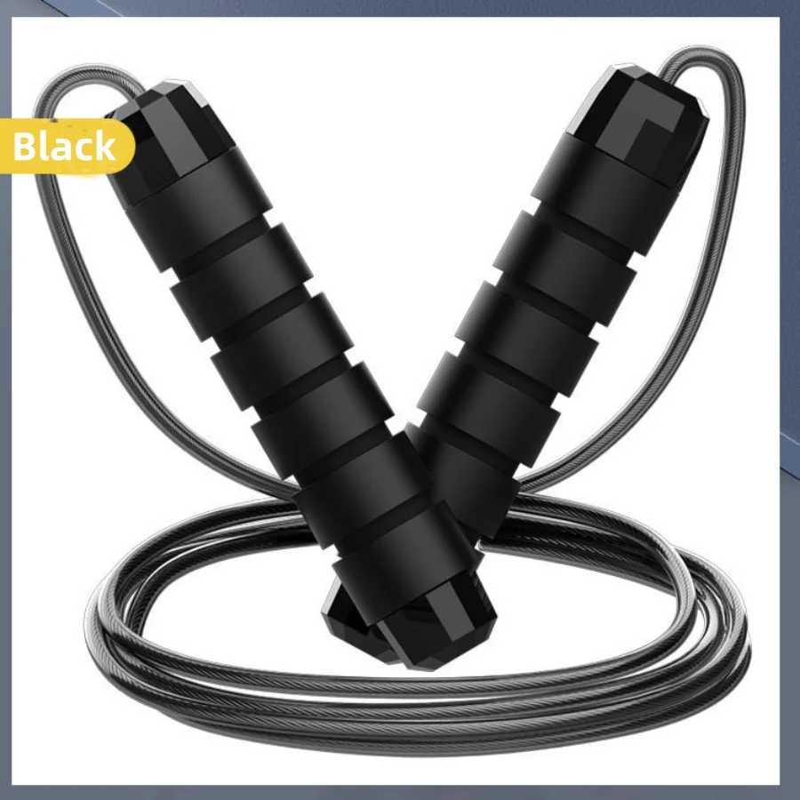1Pc Black PVC Jump Rope Patented Design Bearing Steel Wire Skipping Rope with Breathable Handle for Fitness Exercise M260319