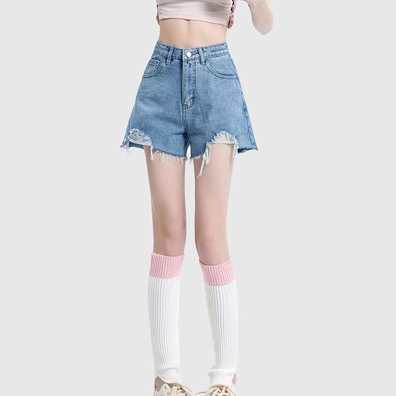 Summer Lady Korean Ins Fashion Jeans Girls Designer High Waist Thin Short Pants Female Chic Ripped Solid Denim Shorts M260319