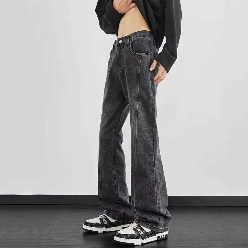 BlaCK micro flared jeans mens style 2025 spring new flared pants American high street curved casual pants M260319