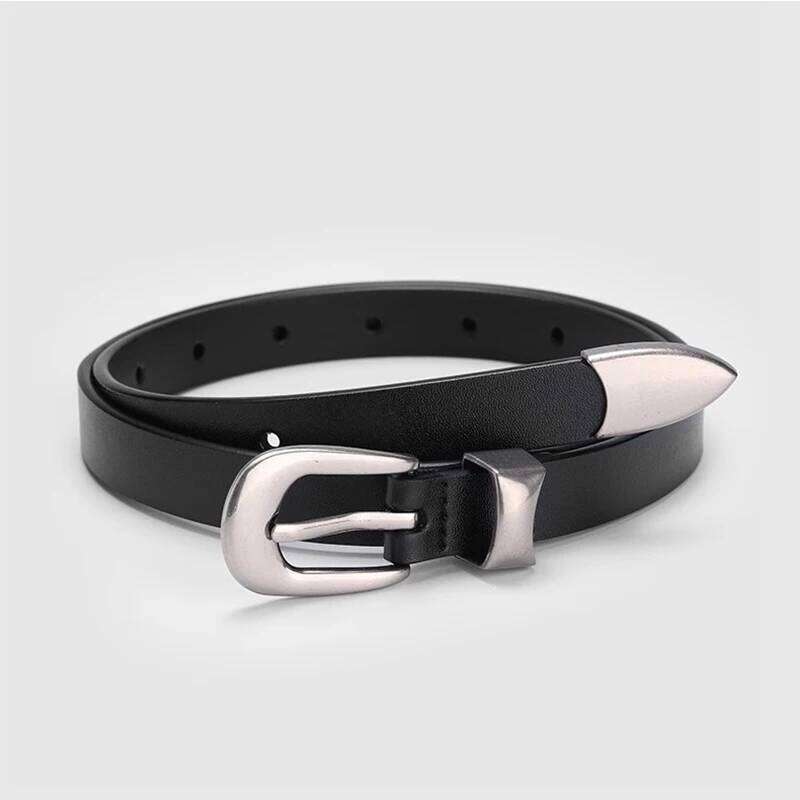 1.8cm Width for Women Zinc Alloy Silver Buckle Split Casual Genuine Leather Thin Belt Female Vintage 26W0319