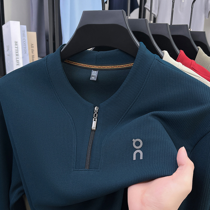 2026 Hot Selling Men's Long Sleeved Sportswear Autumn Fashion Zipper Round Neck Top Fashion Basic Shirt Men's Long Sleeved T-shirt