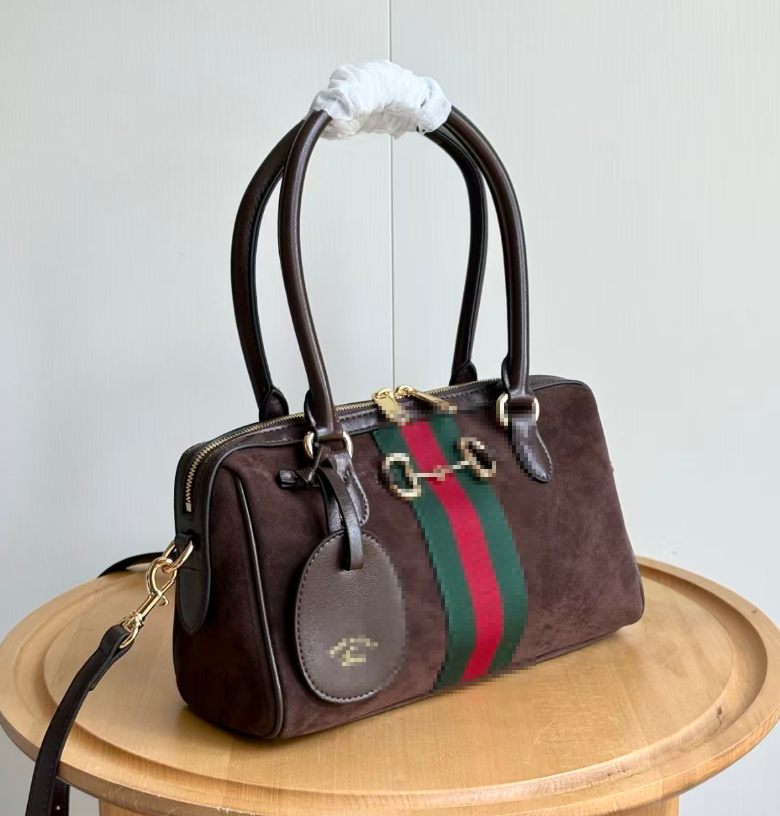 Horsebit 1955 Boston Bag Luxury Striped Leather Handbag for Women Elegant Metal Hardware Adjustable Shoulder Strap Classic Designer Bag Suede Pillow Case