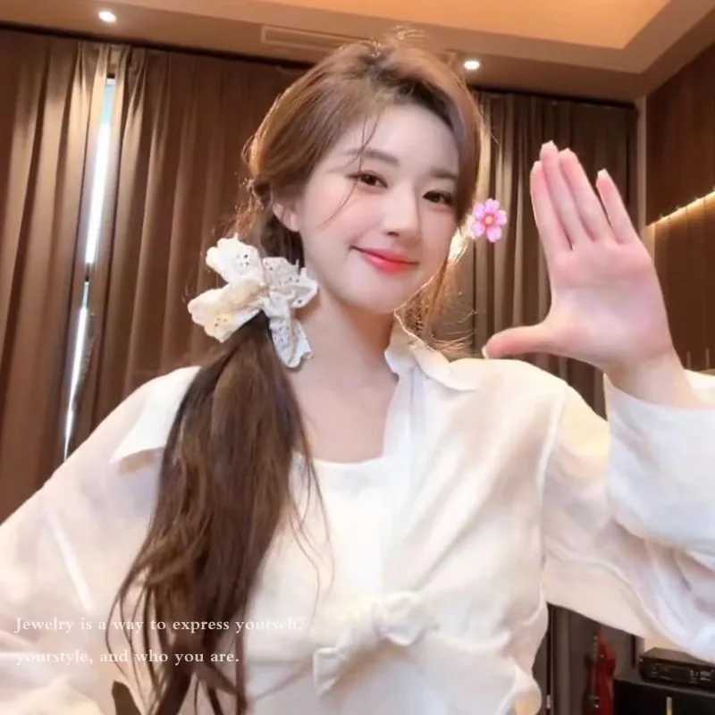 Elegant French Lace Hollow Wide Scrunchie Hair Band For Women Girls Sweet Hair Ornament Rubber Band Fashion Hair Accessories H260319