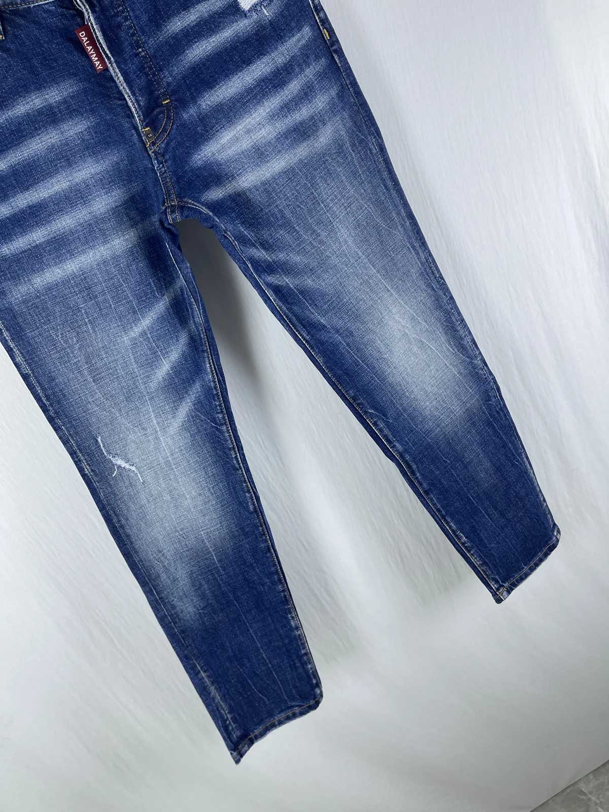 6055 Four Seasons New D2 Jeans Mens Washed Ripped Patch Old Slim Fit Small Straight Blue M260319