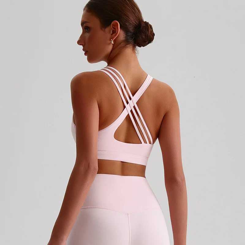 Solid Color Women Cross Back High Strength Shoulder Strap Fitness Bra Tight Sport Top Comprehensive Training Gym Yoga Underwear Z20260319