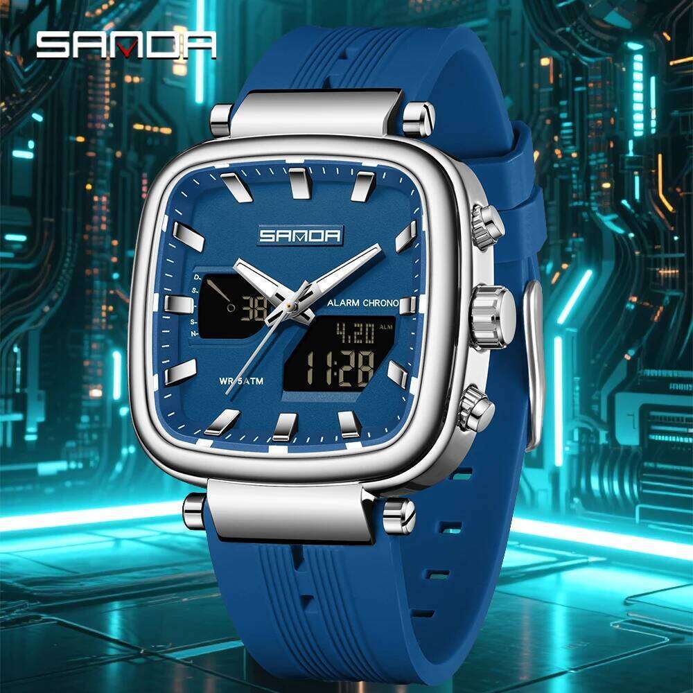 Fashion SANDA New 6282 Luxury Dual Monitor Sports Waterproof Night Light Men's Electronic Watch