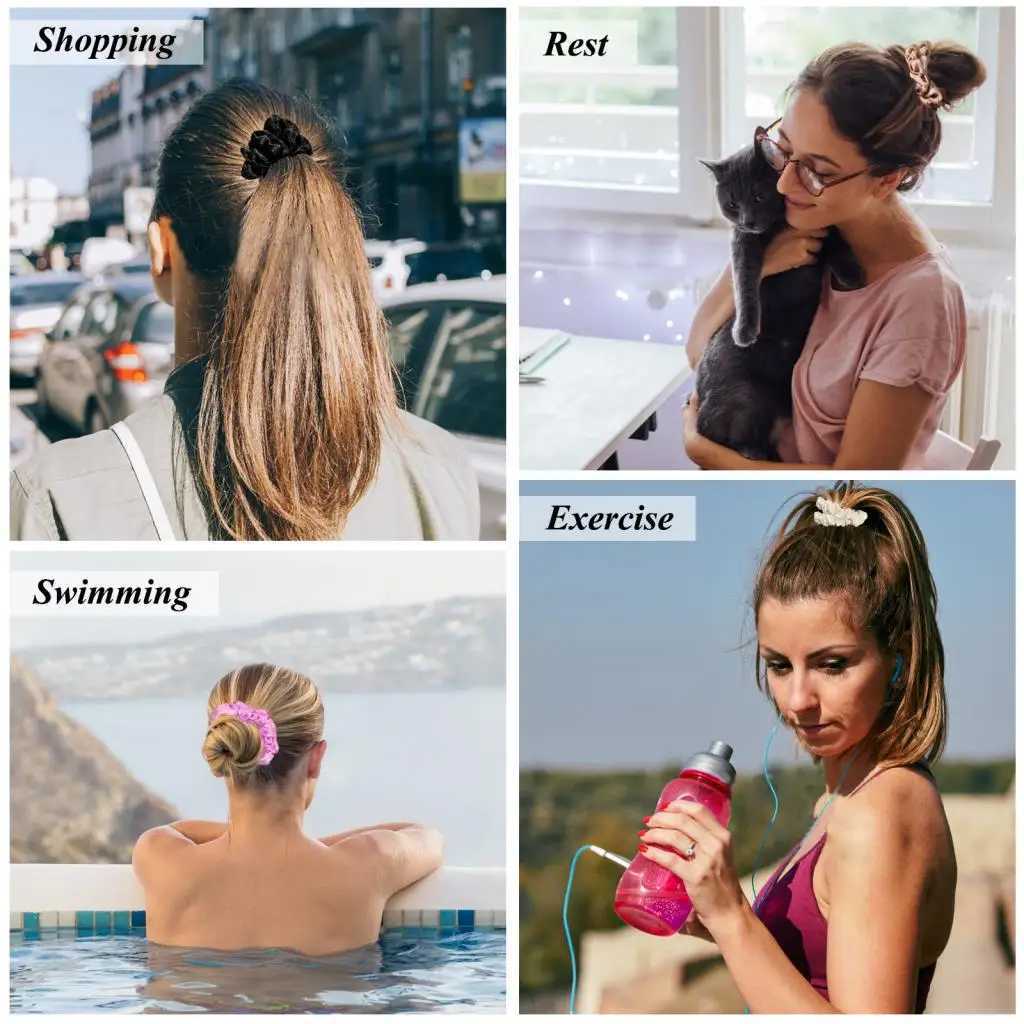 3Pcs Silk Satin Scrunchies Set Ponytail Holder Hair Ties Solid Color Floral Hair Rope Hair Bands Women Girls Hair Accessories H260319