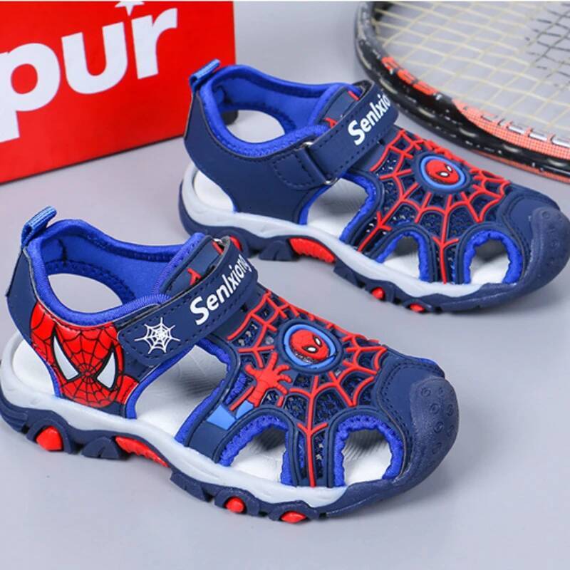 Designer Disney Summer Kids Boys Sandals Girls Cartoon Spider Man Student Closed Toe Orthopedic Non Slip Children Sport Pu Leather Beach Shoes Luxury