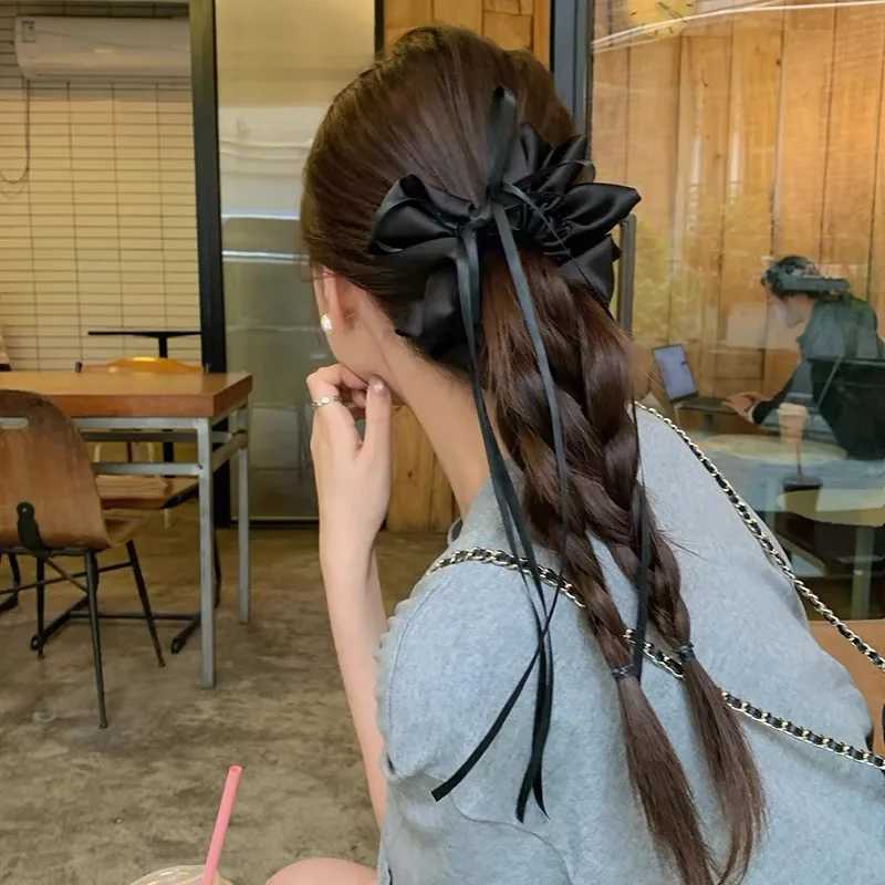 Womens Scrunchies Ballet Style White Satin Bow Long Ribbon Large Intestine Hair Band Rubber Band Hair Accessory Kawaii Hair Tie H260319