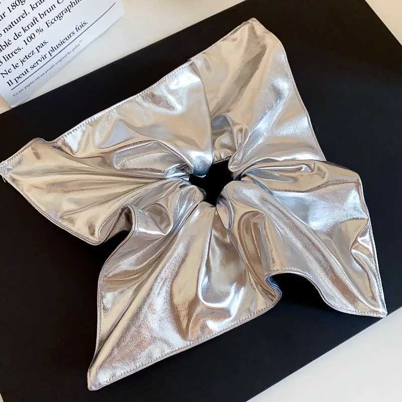 Silver Color Y2k Smooth Large Scrunchies for Women Square High Ponytail Rubber Hair Ties Rhinestones Hair Band Party Accessory Z H260319