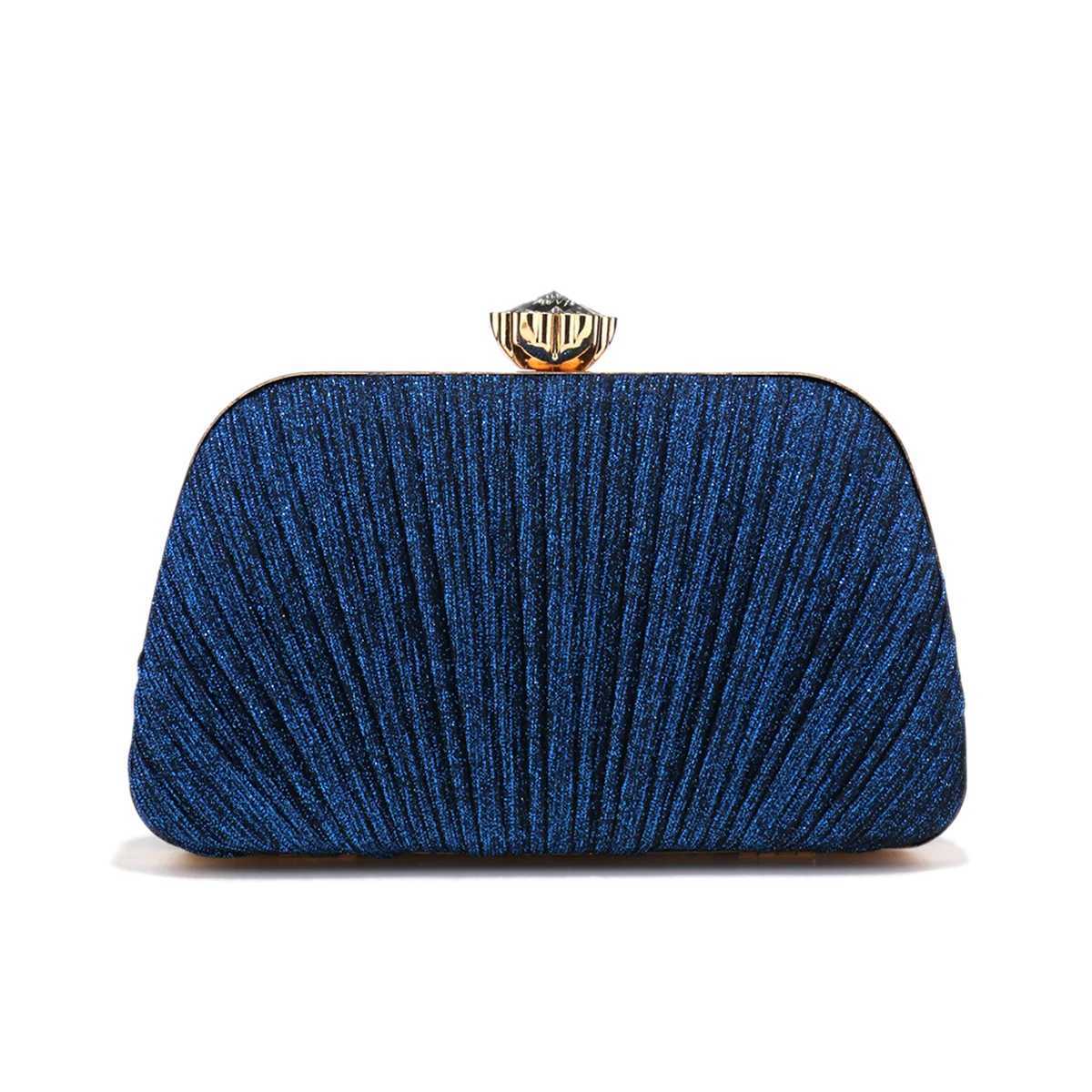 Shell Design Women Clutch Bags Ruched Sequins Evening Bags Diamonds Glitter Metal Chain Handbags Banquet Dinner Prom Purse W260319 - view 6