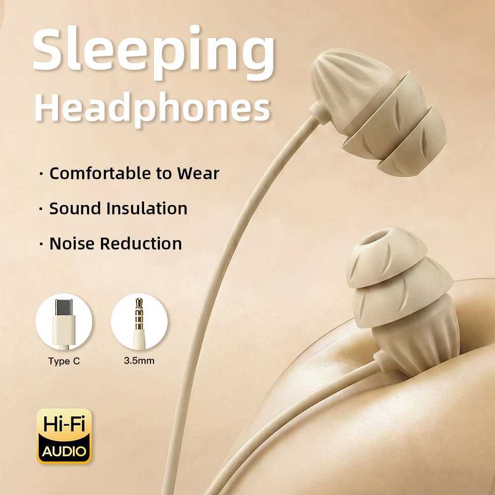 Sleep Earbuds Type C Earphones 35mm In-Ear Wired Headphones HiFi Surround Sound Lightweight Noise Reduction With Mic Headset D260319