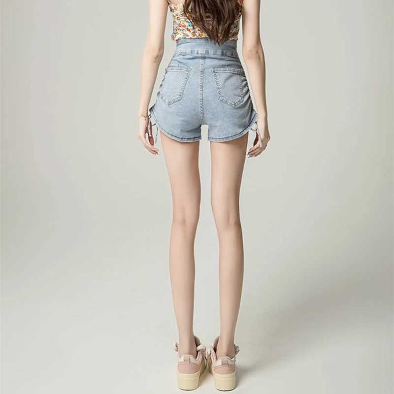 Summer Lady Ins Double Button High Waist Jeans Women Fashion Slim Fit Denim Shorts Female Solid Casual Short Pants M260319