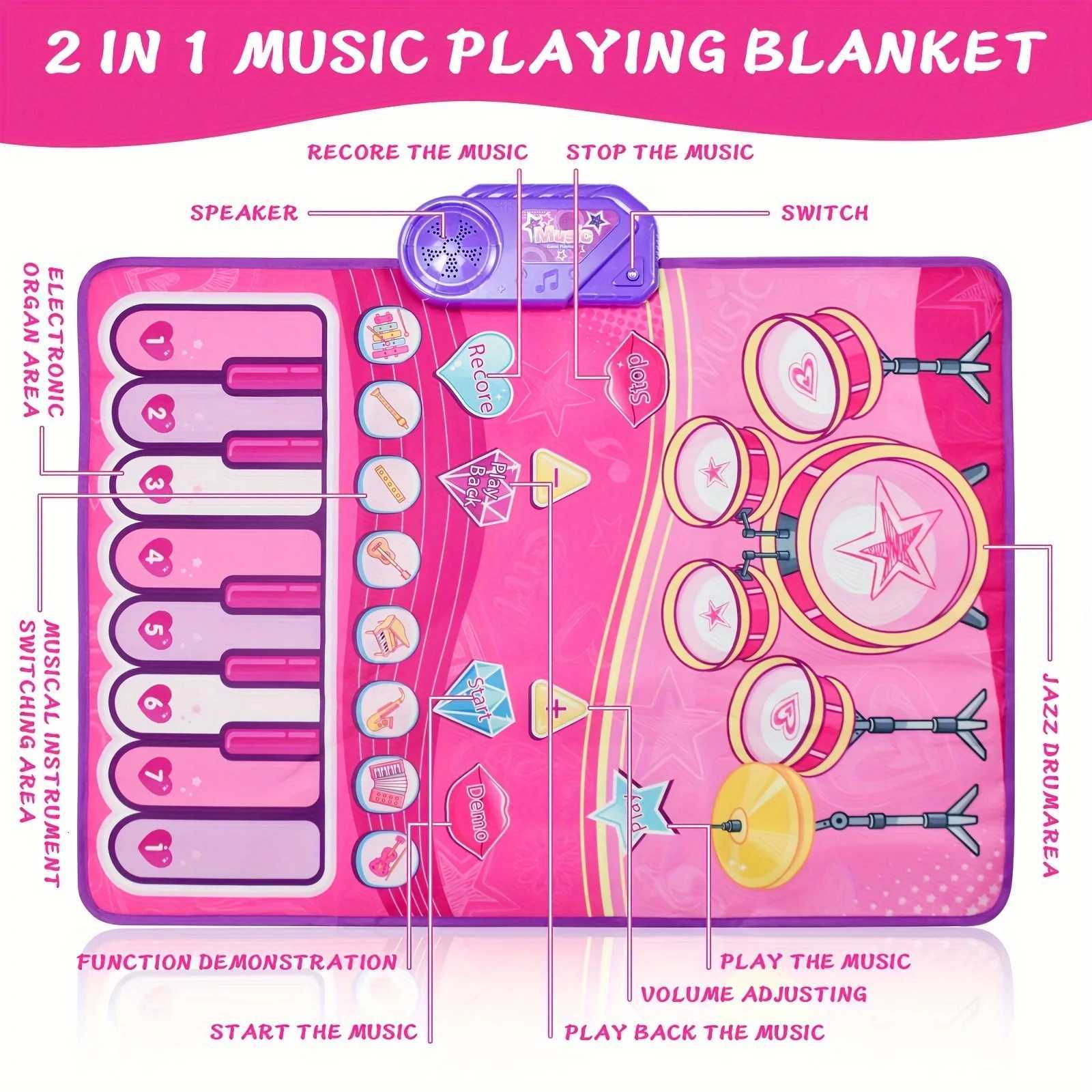 Musical Mat for Toddlers Musical Toys Child Floor Piano Keyboard and Drum Mat Carpet with 2 Sticks2 in 1 Music Playing Blanket Y260319