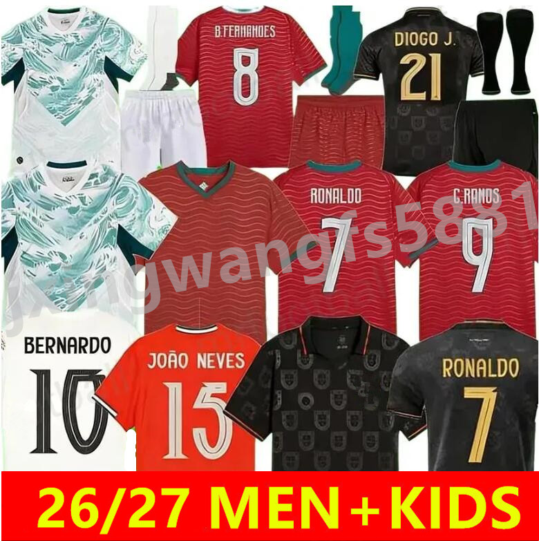 2026 Ronaldo Portugal soccer jersey Black Panther Kit FERNANDES DIOGO J. Portuguesa Fans players 24 25 26 27 Football shirt BERNARDO PEPE Men uniform Kids Footbal Kit