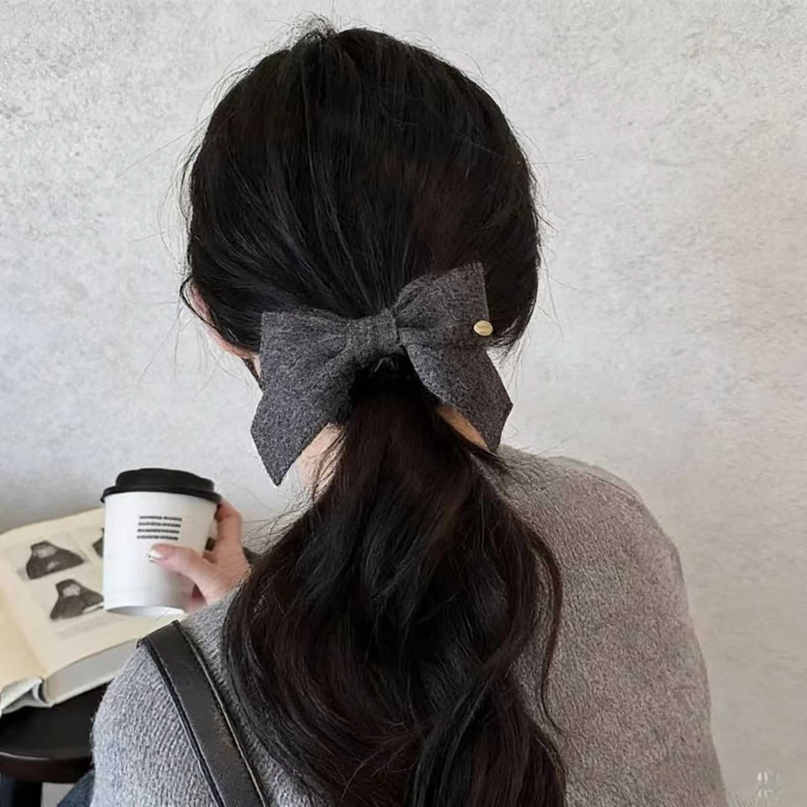 1PC Neutral Knit Bow Scrunchies BeigeBrown Gray Ribbed Hair Ties With Metal Label Minimalist Ins-Style Hair Accessories H260319