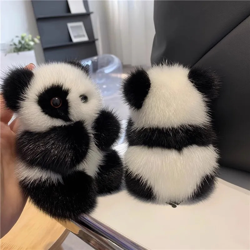 High-quality Cute Furry Panda Keychain Versatile Bag Pendant Key Holder For Backpack Keys